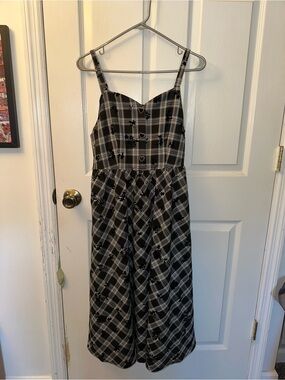 Black and White Plaid Midi Dress with Heart Buttons